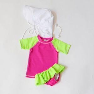Baby girl rash guard / girl swimsuit / girl hat